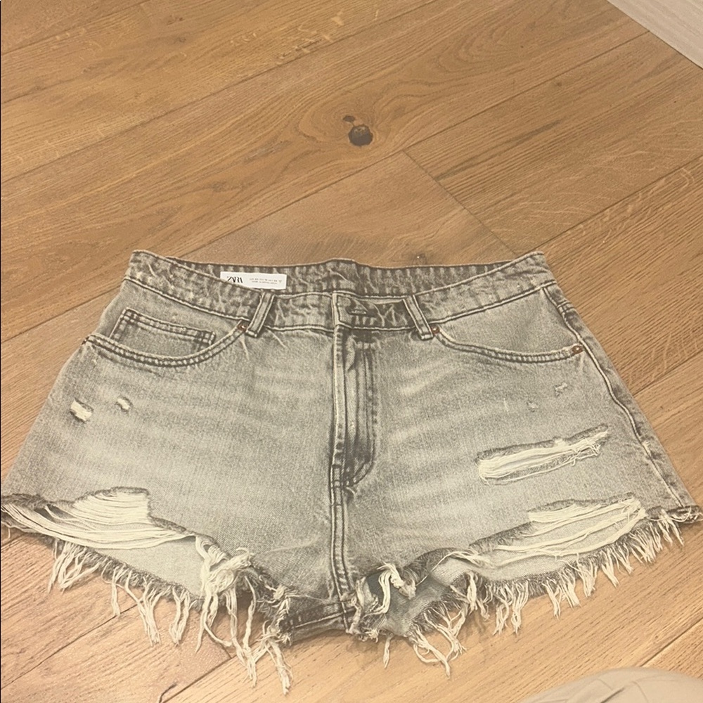Distressed Denim Shorts - Light Gray
